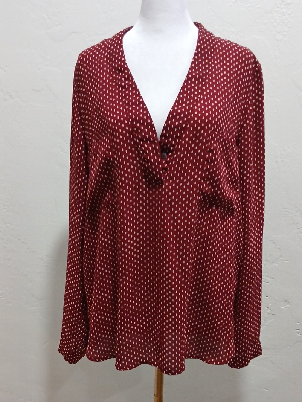 Alice Blue Maroon Dot V-Neck Long Sleeve Blouse